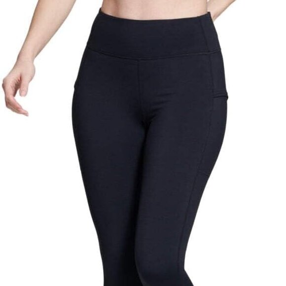 Women Black Large Easy-Care Thigh Pocket Leggings with Stretch Fabric - Picture 1 of 9